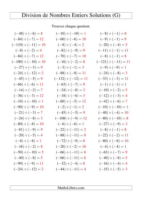 Division de nombres entiers -- Négatif divisé par négatif (75 par page) (G) page 2