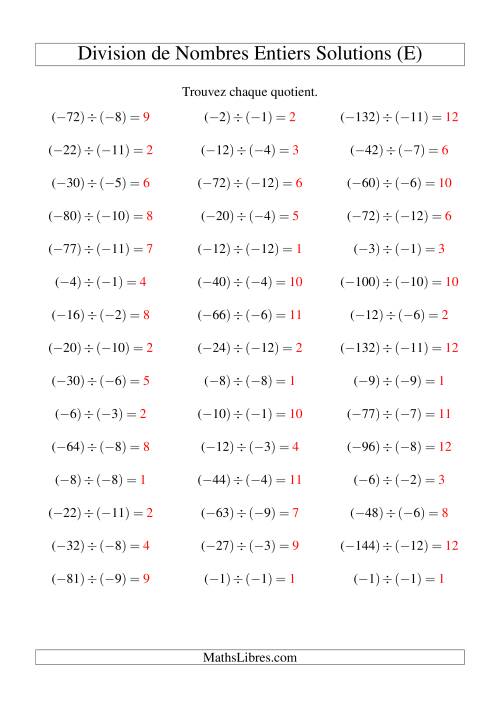 Division de nombres entiers -- Négatif divisé par négatif (45 par page) (E) page 2