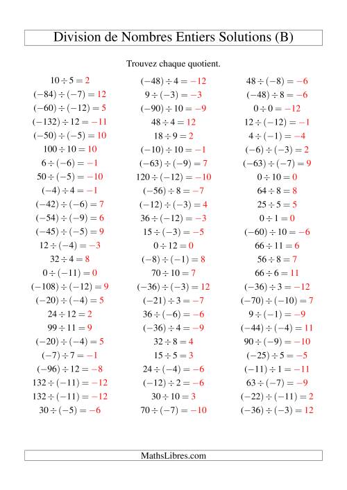 Division de nombres entiers de (-12) à 12 (75 par page) (B) page 2