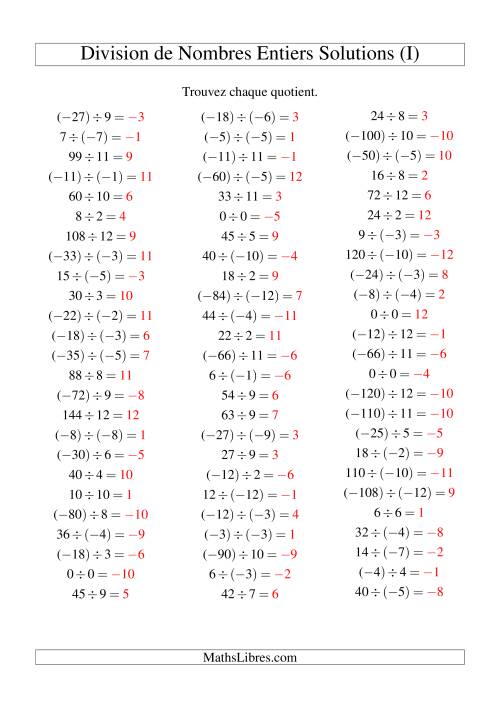 Division de nombres entiers de (-12) à 12 (75 par page) (I) page 2