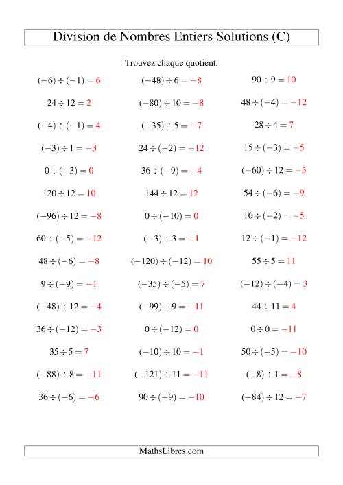 Division de nombres entiers de (-12) à 12 (45 par page) (C) page 2