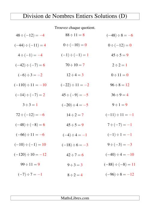 Division de nombres entiers de (-12) à 12 (45 par page) (D) page 2