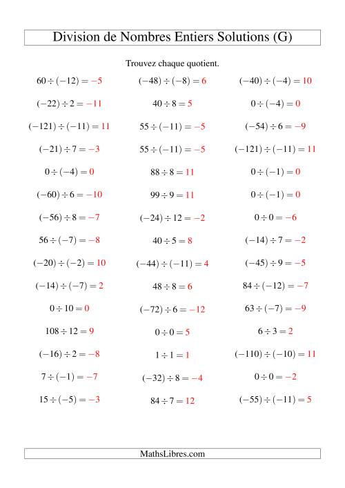 Division de nombres entiers de (-12) à 12 (45 par page) (G) page 2