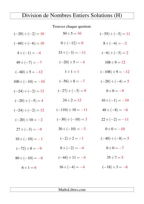 Division de nombres entiers de (-12) à 12 (45 par page) (H) page 2