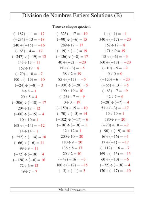 Division de nombres entiers de (-20) à 20 (75 par page) (B) page 2