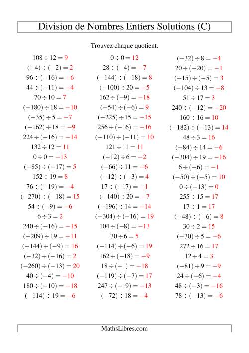 Division de nombres entiers de (-20) à 20 (75 par page) (C) page 2