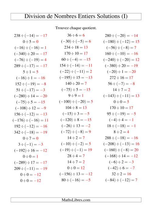 Division de nombres entiers de (-20) à 20 (75 par page) (I) page 2
