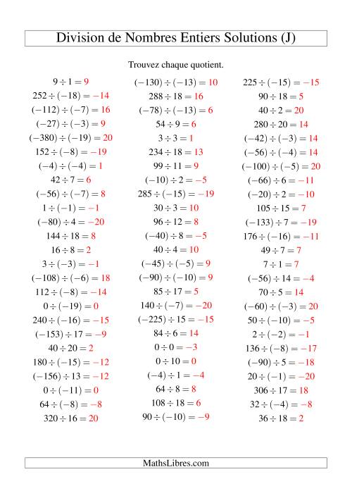 Division de nombres entiers de (-20) à 20 (75 par page) (J) page 2