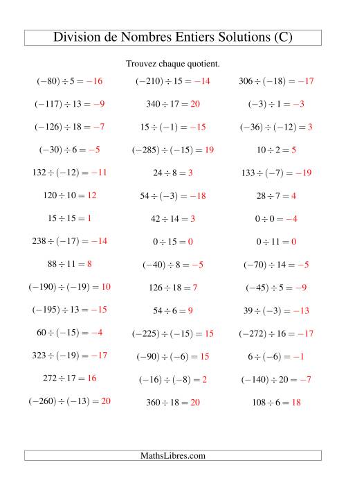Division de nombres entiers de (-20) à 20 (45 par page) (C) page 2