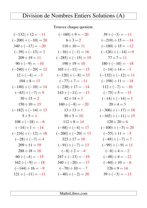 Division de nombres entiers de (-20) à 20 (75 par page) (Tout) page 2
