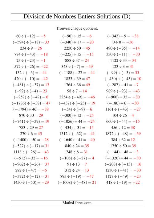 Division de nombres entiers de (-50) à 50 (75 par page) (D) page 2