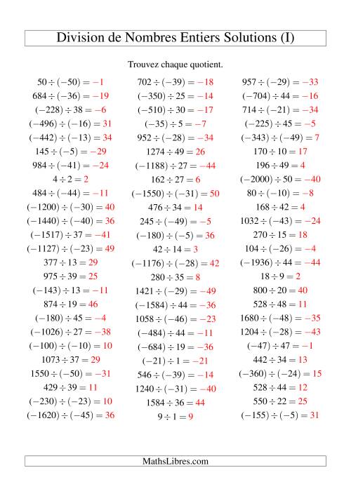 Division de nombres entiers de (-50) à 50 (75 par page) (I) page 2