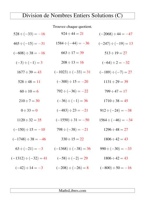 Division de nombres entiers de (-50) à 50 (45 par page) (C) page 2