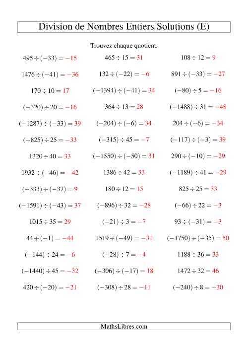 Division de nombres entiers de (-50) à 50 (45 par page) (E) page 2