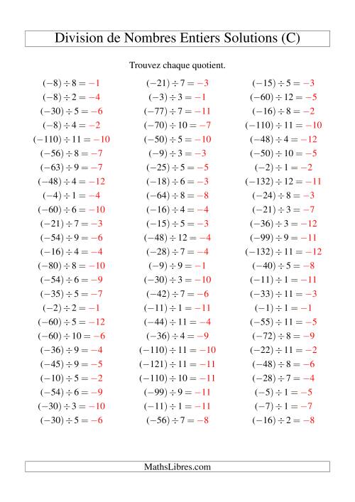 Division de nombres entiers -- Négatif divisé par positif (75 par page) (C) page 2