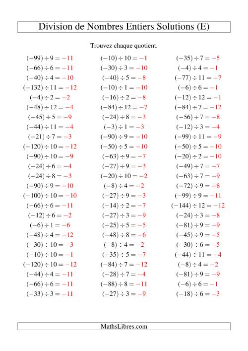 Division de nombres entiers -- Négatif divisé par positif (75 par page) (E) page 2