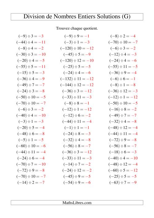 Division de nombres entiers -- Négatif divisé par positif (75 par page) (G) page 2