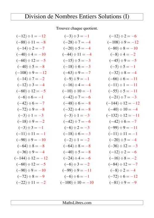 Division de nombres entiers -- Négatif divisé par positif (75 par page) (I) page 2