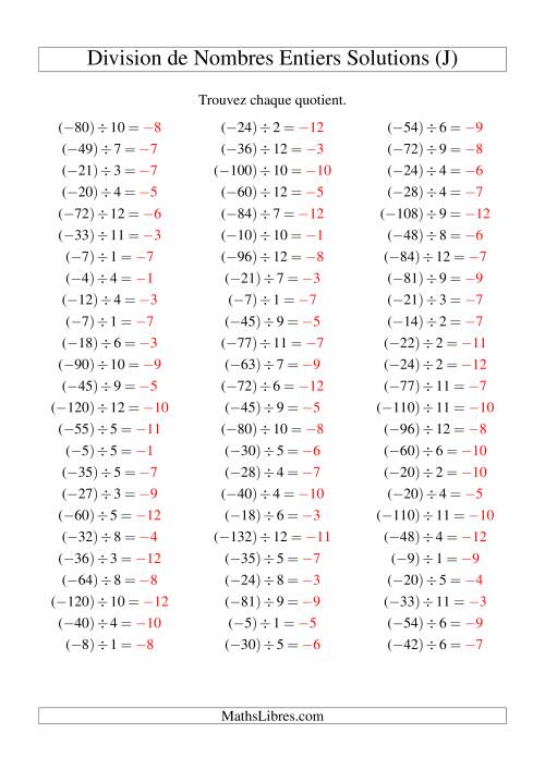 Division de nombres entiers -- Négatif divisé par positif (75 par page) (J) page 2