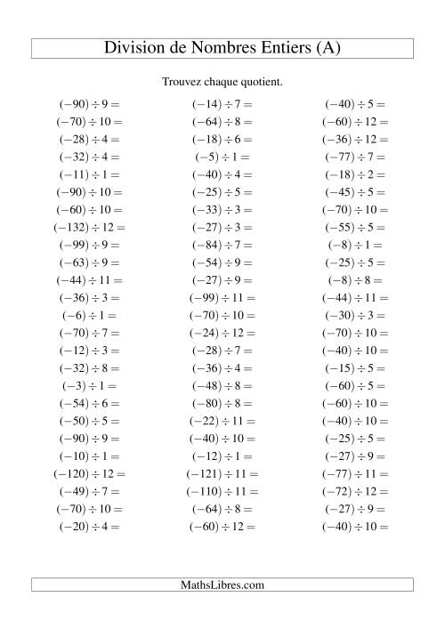 Division de nombres entiers -- Négatif divisé par positif (75 par page) (Tout)