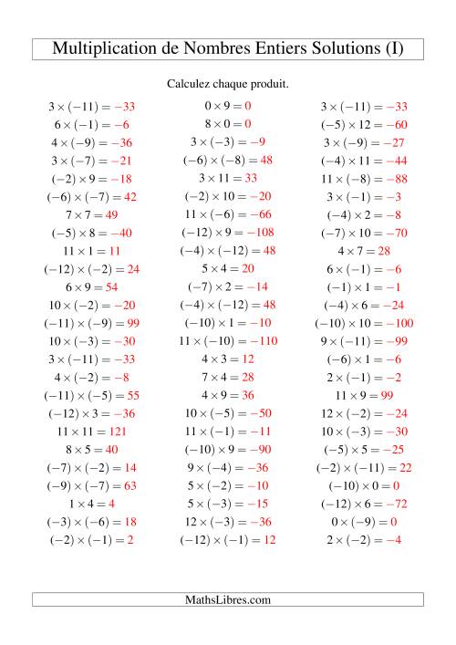 Multiplication de nombres entiers de (-12) à 12 (75 par page) (I) page 2