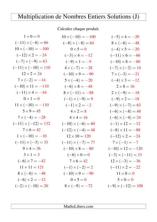 Multiplication de nombres entiers de (-12) à 12 (75 par page) (J) page 2
