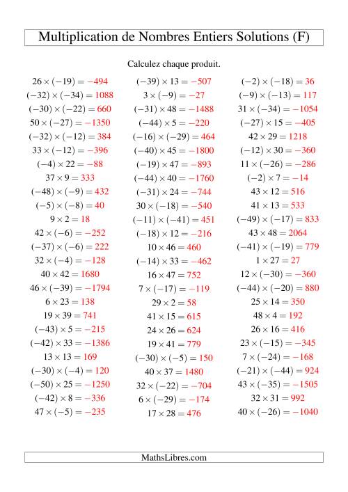 Multiplication de nombres entiers de (-50) à 50 (75 par page) (F) page 2