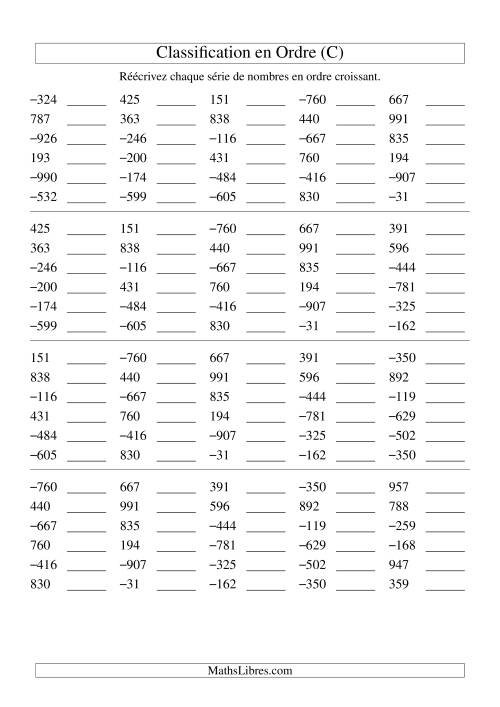 Classification en ordre des nombres entiers (-999 à 999) (C)