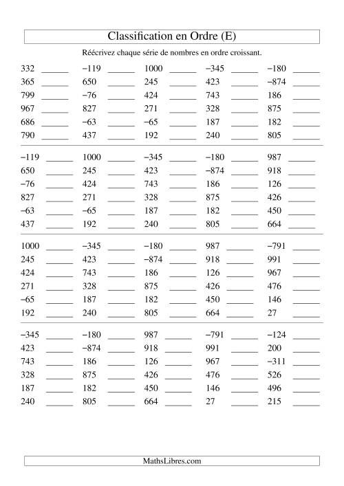 Classification en ordre des nombres entiers (-999 à 999) (E)