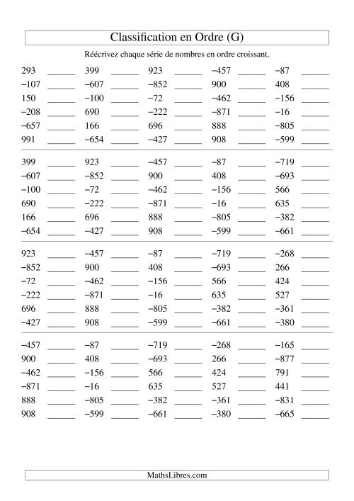 Classification en ordre des nombres entiers (-999 à 999) (G)