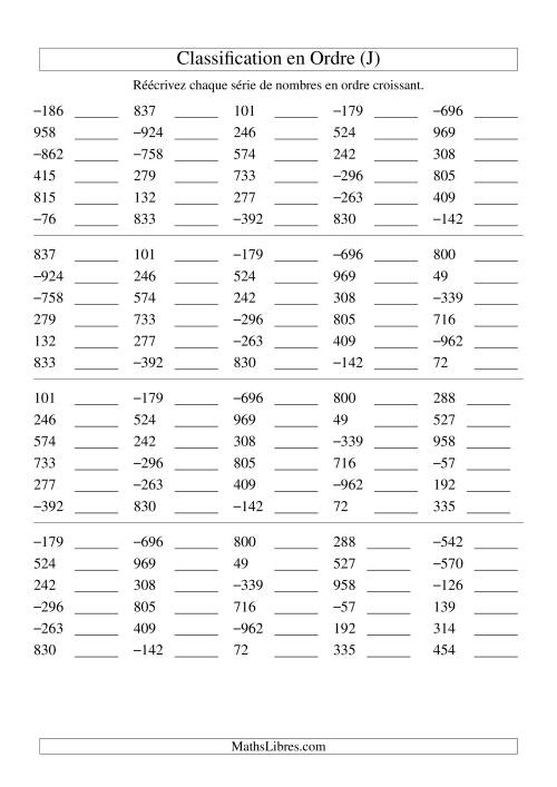 Classification en ordre des nombres entiers (-999 à 999) (J)