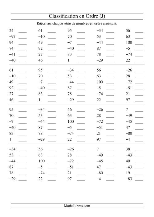 Classification en ordre des nombres entiers (-99 à 99) (J)