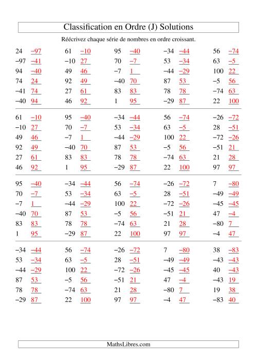 Classification en ordre des nombres entiers (-99 à 99) (J) page 2