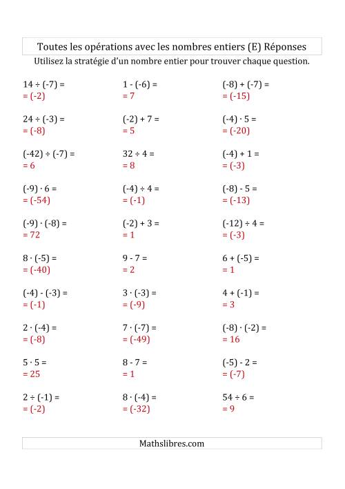 Toutes les Opérations avec des Nombres Entiers de -9 à 9 (Parenthèses sur les Nombres Négatifs) (E) page 2