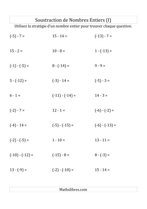 Soustraction de Nombres Entiers de (-15) à 15 (Parenthèses sur les Nombres Négatifs) (I)