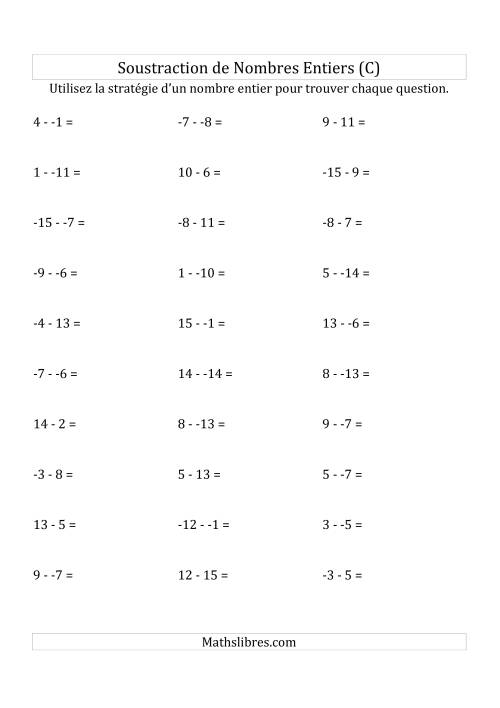 Soustraction de Nombres Entiers de -15 à 15 (Sans les Parenthèses) (C)