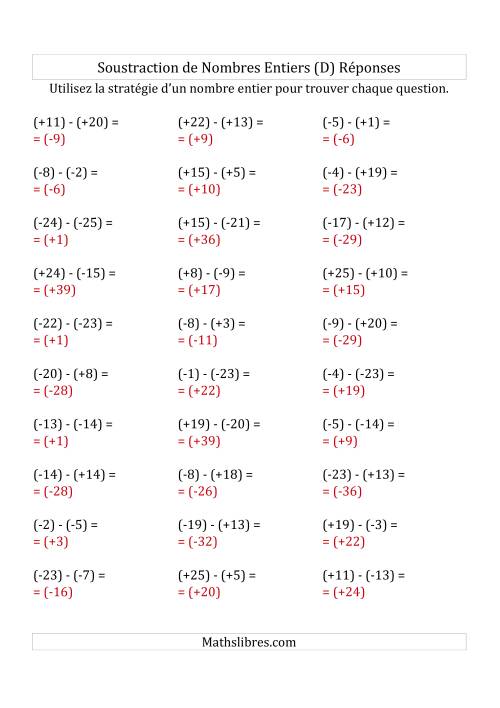 Soustraction de Nombres Entiers de (-25) à (+25) (Avec des Parenthèses) (D) page 2