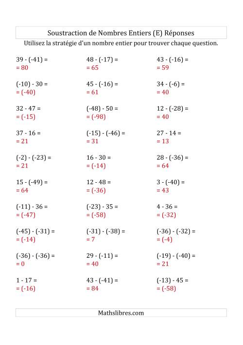Soustraction de Nombres Entiers de (-50) à 50 (Parenthèses sur les Nombres Négatifs) (E) page 2