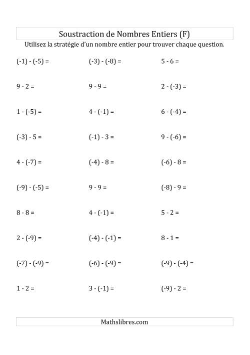 Soustraction de Nombres Entiers de (-9) à 9 (Parenthèses sur les Nombres Négatifs) (F)