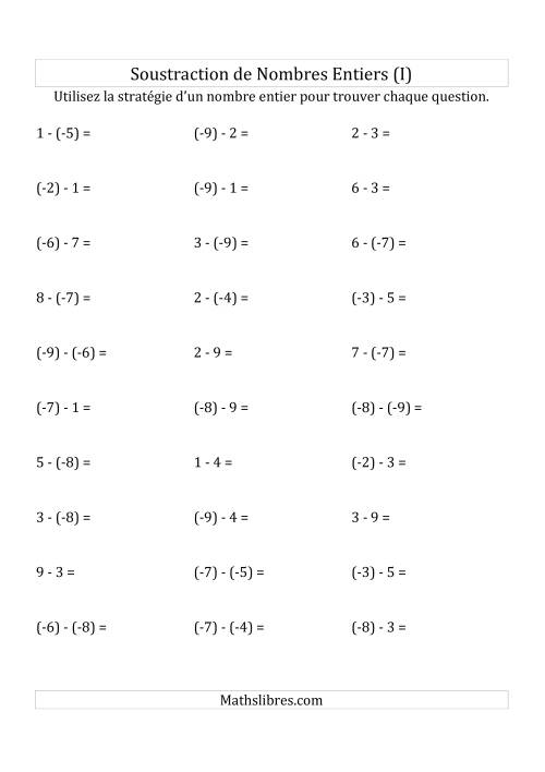 Soustraction de Nombres Entiers de (-9) à 9 (Parenthèses sur les Nombres Négatifs) (I)