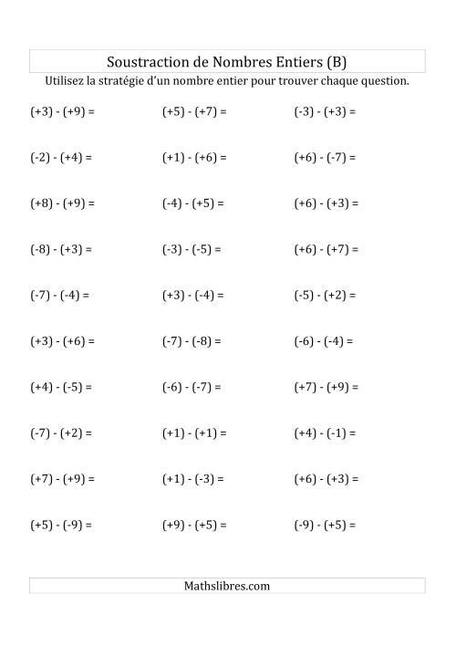 Soustraction de Nombres Entiers de (-9) à (+9) (Avec des Parenthèses) (B)