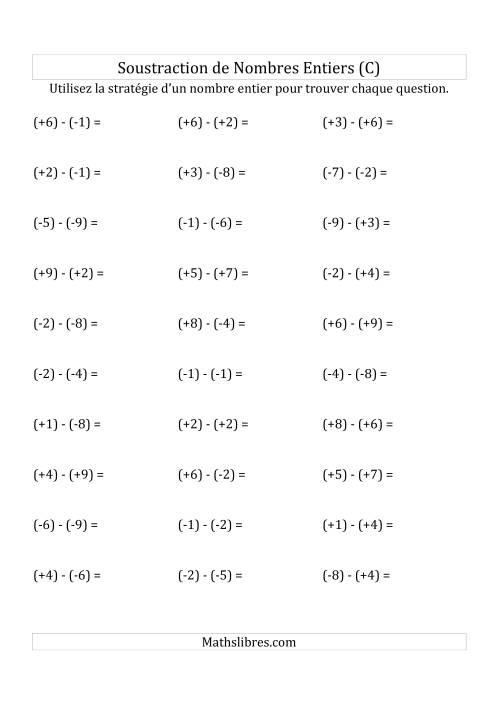 Soustraction de Nombres Entiers de (-9) à (+9) (Avec des Parenthèses) (C)