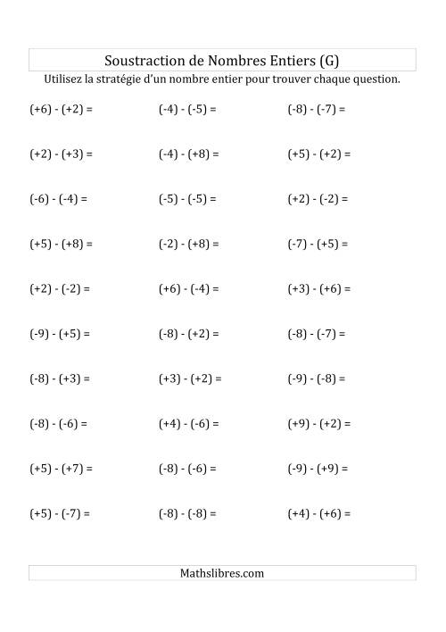 Soustraction de Nombres Entiers de (-9) à (+9) (Avec des Parenthèses) (G)