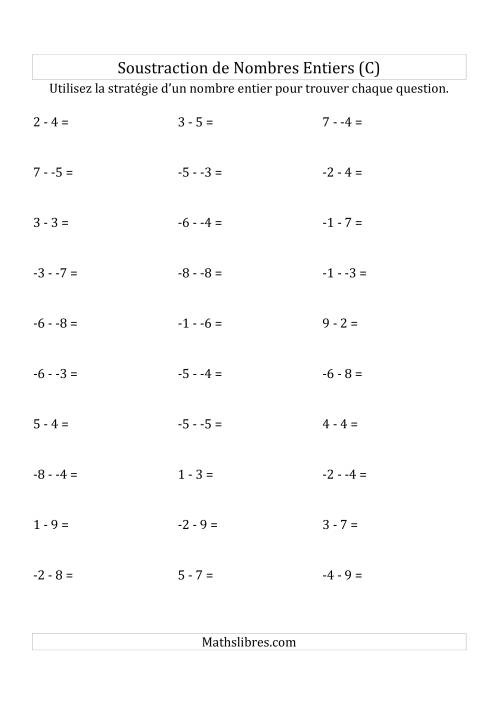 Soustraction de Nombres Entiers de -9 à 9 (Sans les Parenthèses) (C)