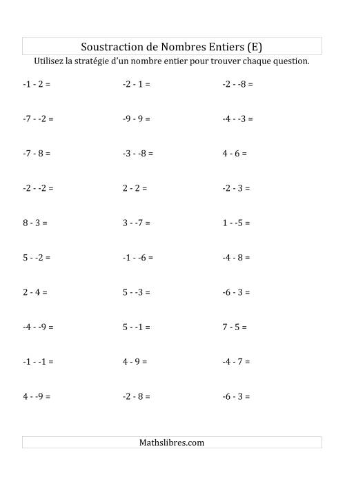 Soustraction de Nombres Entiers de -9 à 9 (Sans les Parenthèses) (E)