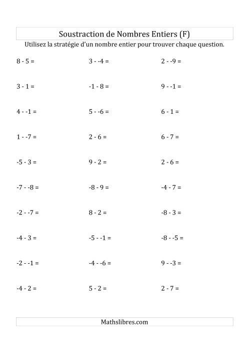 Soustraction de Nombres Entiers de -9 à 9 (Sans les Parenthèses) (F)