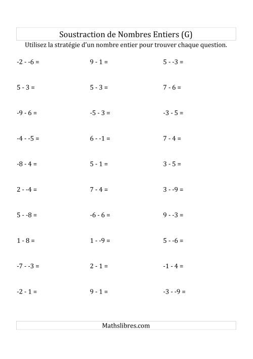 Soustraction de Nombres Entiers de -9 à 9 (Sans les Parenthèses) (G)