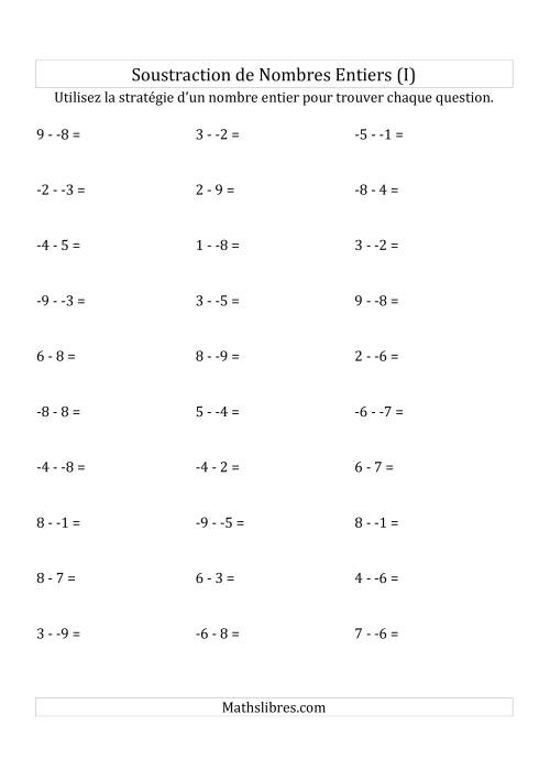 Soustraction de Nombres Entiers de -9 à 9 (Sans les Parenthèses) (I)