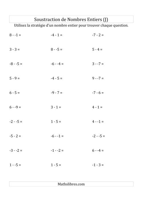 Soustraction de Nombres Entiers de -9 à 9 (Sans les Parenthèses) (J)