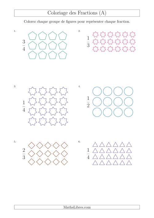 Coloriage de Groupes de Figures pour Représenter des Fractions (A)